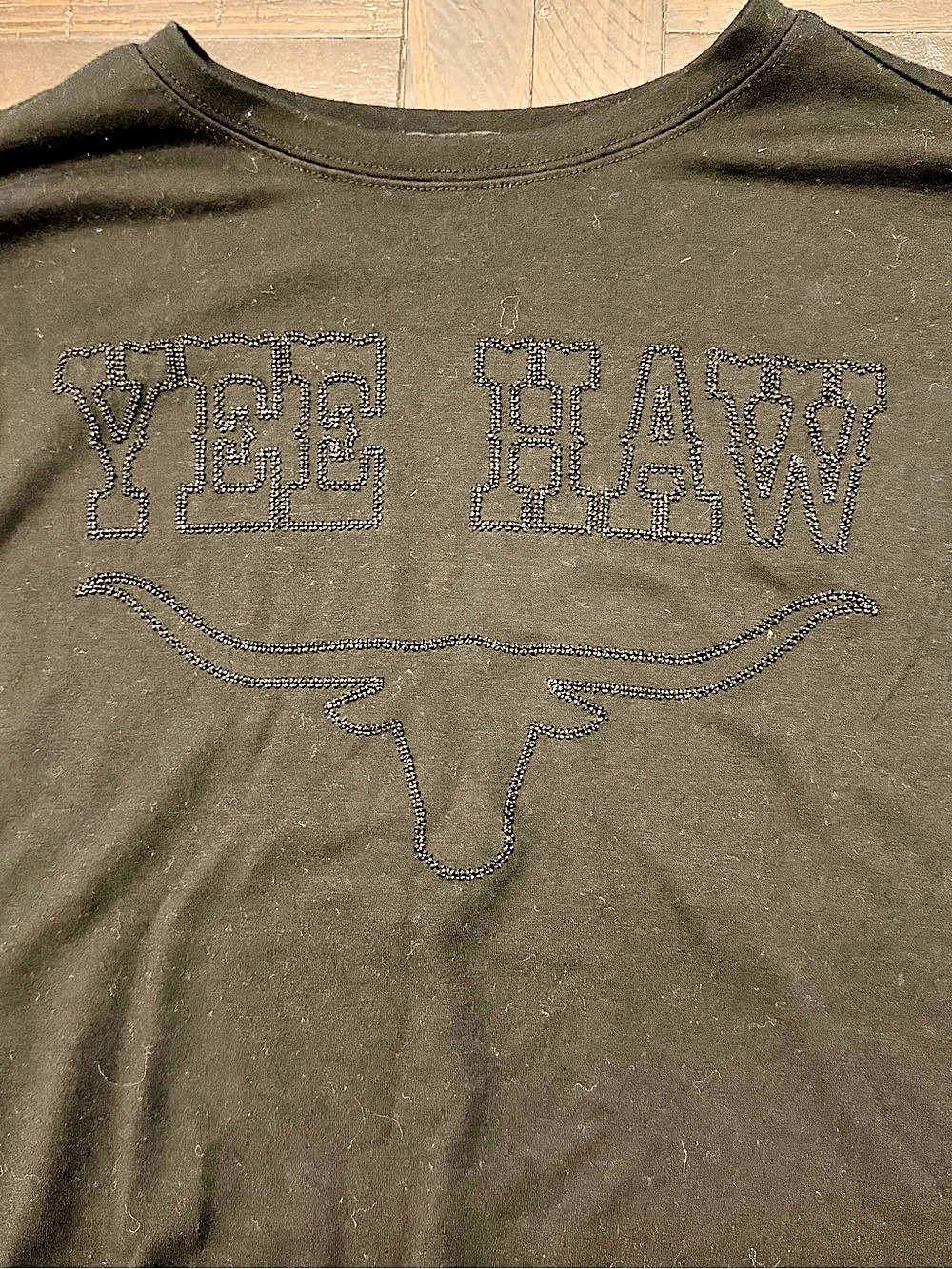 Embroidered Yee Haw Sweatshirt Crewneck Longhorn Black On Black Small Relaxed - Picture 15 of 16